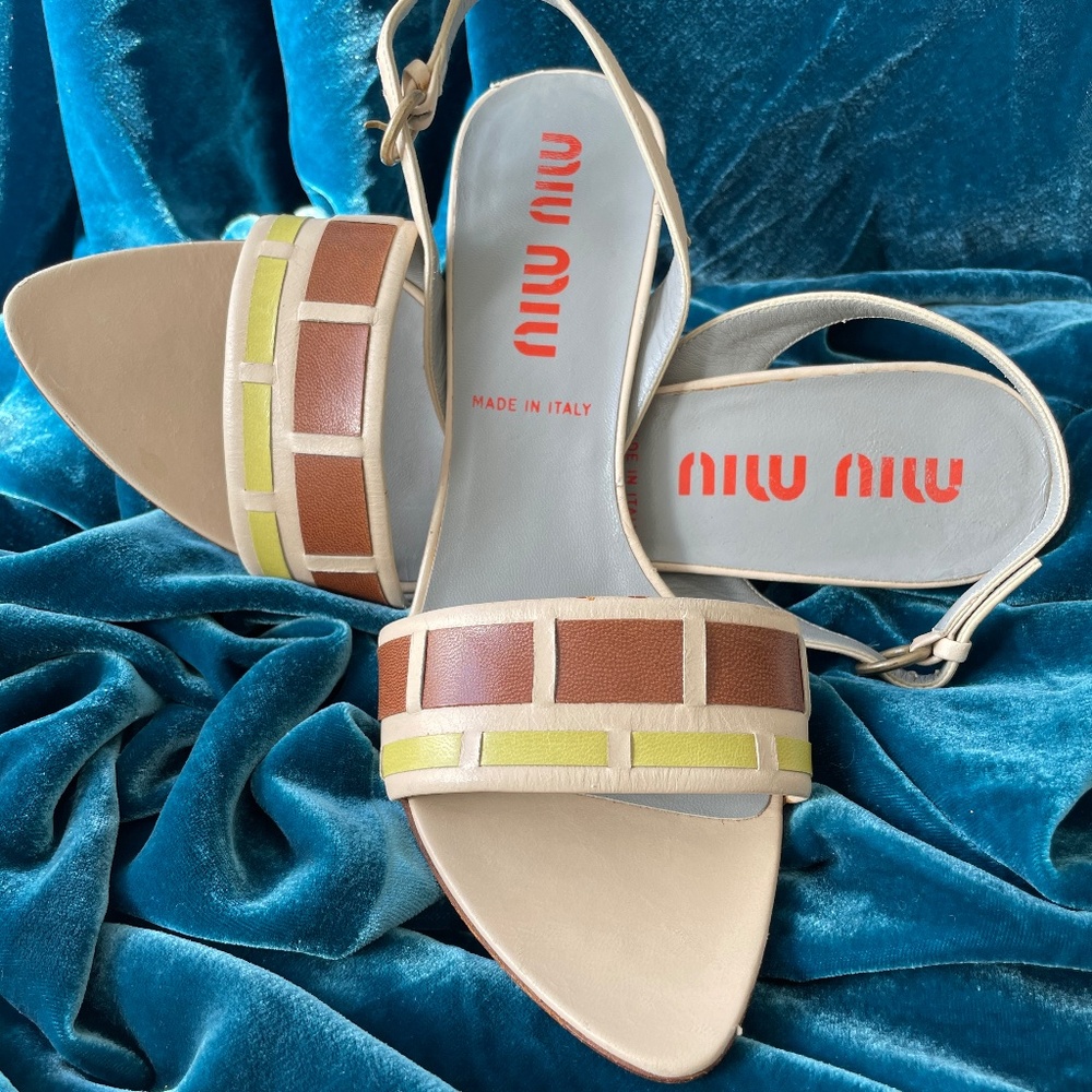 Miu Mis Lime/Tan Sling back heel NEW sz 39